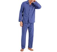 Hanes Herren Pyjama-Set, groß, gewebt, einfarbig, 2-teilig, Taschen, Knopfverschluss, Blau massiv, Large
