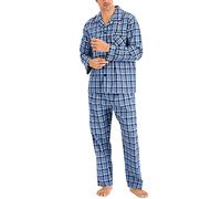 Hanes Herren Pyjama-Set mit Langen Ärmeln, Einfarbig Pyjamaset, Blaugrün kariert, X-Large (2er Pack)
