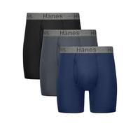 Hanes Herren Stay Dry Pouch Boxershorts, Performance-Stretch-Boxershorts mit Auslaufschutz, 3er-Pack, Schwarz, Grau, Marineblau, Large