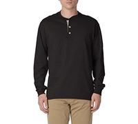 Hanes Herren T-Shirts, BeefyT Henley Shirts, Herren Baumwolle Langarmshirts, Ebenholz, Klein