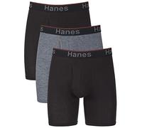 Hanes Herren Comfort Flex Fit Long Leg Total Support Pouch Boxershorts, 3er-Pack Retroshorts, Grau/Schwarz Langes Bein, XXXL