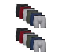 Hanes Herren-Unterwäsche, Baumwolle, Boxershorts, feuchtigkeitsableitend, Verschiedene Feststoffe, 12er-Pack, Schwarz, Blau, Grün, Grau, Rot, Large