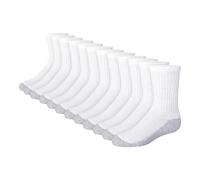 Hanes Jungensocken, doppelt robust, gepolstert, Crew-Socken, 12 Paar Packungen, Weiß/Graue Unterseite, Small