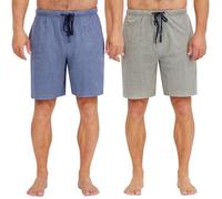 Hanes Men's 2-Pack Cotton Lounge Drawstring Knit Shorts with Waistband & Pockets, Grey Heather/Chambrey Blue, Large