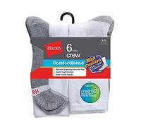 Hanes Men's Comfortblend Max Cushion 6-Pack Crew Socks, White, Shoe Size: 6-12