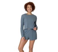 Hanes Originales Damen-Nachtwäsche-Set, superweich, bequem, Bauchfreies Langarm-Top und Schlaf-Shorts, Loungewear, Stargazer Grey/Stargazer Grey, XS