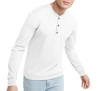 hanes Originals Men's Cotton Long Sleeve Henley, White, Small