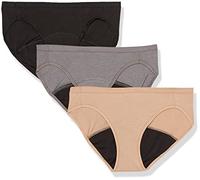 Hanes Ultimate Comfort, Pack, Brief Period Underwear for Women, Moderate Leak-Protection Panties, 3-Pack, Pecan, Divine Grey Heather, Black, 9
