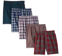 Hanes Ultimate Men's Premium 5-Pack Cotton Plush Waistband Boxers, Tartan Plaid, Medium