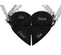 Hanessa 2 Stück Personalisierte Kette mit Gravur Edelstahl 50 cm mit Anhänger Herz Puzzle in schwarz - Personalisierte Geschenke für Damen Herren Freundin Freund - Partner Halskette für Sie und Ihn