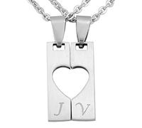 Hanessa 2 Stück Personalisierte Kette mit Gravur Edelstahl 50 cm mit Anhänger Herz Rechteck in silber - Personalisierte Geschenke für Damen Herren Freundin Freund - Partner Halskette für Sie und Ihn