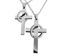 Hanessa 2 Stück Personalisierte Kette mit Gravur Edelstahl 50 cm mit Anhänger Kreuz mit Datum in silber - Personalisierte Geschenke für Damen Herren Freundin Freund - Partner Halskette Sie und Ihn