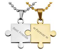 Hanessa 2 Stück Personalisierte Kette mit Gravur Edelstahl 50 cm mit Anhänger Puzzle Teil in silber gold - Personalisierte Geschenke für Damen Herren Freundin Freund - Partner Halskette für Sie Ihn