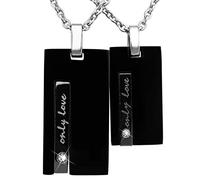 Hanessa 2 Stück Personalisierte Kette mit Gravur Edelstahl 50 cm mit Anhänger Rechteck Only Love in silber schwarz - Personalisierte Geschenke für Damen Herren Freundin Freund - Partner Halskette