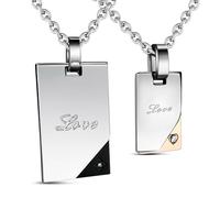 Hanessa 2 Stück Personalisierte Kette mit Gravur Edelstahl 50 und 55 cm mit Anhänger Buch mit Strass-Stein in silber schwarz gold - Personalisierte Geschenke für Damen Herren Freundin Freund