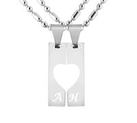 Hanessa 2 Stück Personalisierte Ketten mit Gravur Edelstahl 60 cm Herz Rechteck in silber - Halsketten für Männer und Frauen - Personalisierter Schmuck Paare Damen Herren - Partner Halsketten