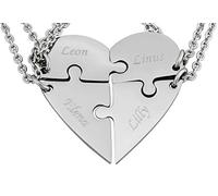 Hanessa 4 Stück Personalisierte Kette mit Gravur Edelstahl 50 cm mit Anhänger Herz Puzzle in silber - Personalisierte BFF Geschenke Freundin Freund Freundschaft - Halskette personalisiert