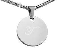 Hanessa Personalisierte Kette mit Gravur Edelstahl 48 cm mit Anhänger rund in silber - Personalisierte Halskette für Männer und Frauen - Personalisierter Schmuck Damen Herren