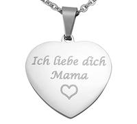 Hanessa Personalisierte Kette mit Gravur Edelstahl 50 cm mit Anhänger Ich liebe dich Mama Herz in silber - Personalisierte Halskette für Frauen - Personalisierter Schmuck Damen Kettenanhänger