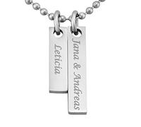 Hanessa Personalisierte Kette mit Gravur Edelstahl 50 cm mit Anhänger Rechteck 2 Gravurplatten in silber - Personalisierte Halskette für Männer und Frauen - Personalisierter Schmuck Damen Herren