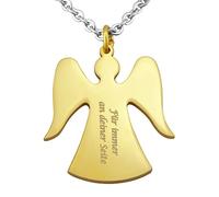 Hanessa Personalisierte Kette mit Gravur Edelstahl 50 cm mit Anhänger Schutzengel Engel in gold - Personalisierte Geschenke für Kinder und Erwachsene - Halskette Damen Herren Mädchen Jungen
