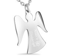 Hanessa Personalisierte Kette mit Gravur Edelstahl 50 cm mit Anhänger Schutzengel Engel in silber - Personalisierte Geschenke für Kinder und Erwachsene - Halskette Damen Herren Mädchen Jungen