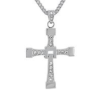 Hanessa Personalisierte Vin Diesel Kette Edelstahl mit Kreuz-Anhänger und Strass Steinen 60cm lang - Dominic Toretto Halskette inspiriert von Fast and Furious - Für Männer Film Fast&Furious