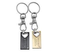 Hanessa Schlüsselanhänger personalisiert 2 Stück Herz mit Stein | Gravur Set Edelstahl Silber schwarz Gold | Personalisierte Schlüsselanhänger für Paare, Partner, Freunde, Familie