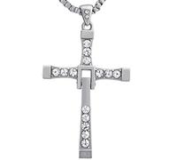 Hanessa Schmuck Kreuz Anhänger Edelstahl Plattiert Fast and Furious Herren Halskette mit Zirkonia-steinen. Edles Geschenk zu Weihnachten für den Freund/Mann in Silber
