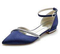 Hanfike Bequem Hochzeits Schuhe Damen Riemchen Brautschuhe Spitz Abend Flache Pumps mit Strass JY283 Dunkel blau EU 42