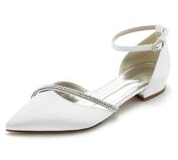 Hanfike Bequem Hochzeits Schuhe Damen Riemchen Brautschuhe Spitz Abend Flache Pumps mit Strass JY283 Weiß EU 42