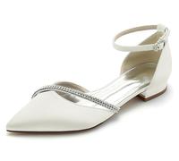Hanfike Bequem Hochzeits Schuhe Damen Riemchen Brautschuhe Spitz Abend Flache Pumps mit Strass JY283 Elfenbein EU 41