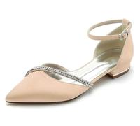 Hanfike Bequem Hochzeits Schuhe Damen Riemchen Brautschuhe Spitz Abend Flache Pumps mit Strass JY283 Champagner EU 39