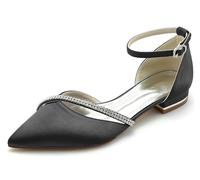 Hanfike Bequem Hochzeits Schuhe Damen Riemchen Brautschuhe Spitz Abend Flache Pumps mit Strass JY283 Schwarz EU 39