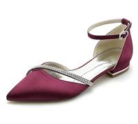 Hanfike Bequem Hochzeits Schuhe Damen Riemchen Brautschuhe Spitz Abend Flache Pumps mit Strass JY283 Weinrot EU 39