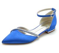 Hanfike Bequem Hochzeits Schuhe Damen Riemchen Brautschuhe Spitz Abend Flache Pumps mit Strass JY283 Königsblau EU 38