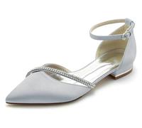 Hanfike Bequem Hochzeits Schuhe Damen Riemchen Brautschuhe Spitz Abend Flache Pumps mit Strass JY283 Silber EU 39.5