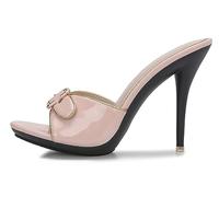 Hanfike Slip on High Heel Sandals for Women Buckle Backless Dressy Mules Nude (Gold Rand) EU 39