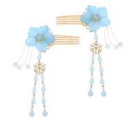 Hanfu Haarnadeln 2 Stück Kristall Glas Blauer Schmuck Haare | Handgefertigt, Quasten Detail, Haarkamm Stil, Klassische Feenoptik, für Kostümparty und Reise
