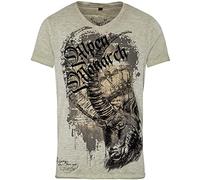Hangowear Trachten T-Shirt Herren Wallace Greige | Trachtenshirt Alpen-Monarch beige-grau | Print Steinbock Krone (M, Greige)
