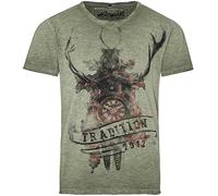 Hangowear Trachtenshirt Christoph | Olive | Kuckucksuhr Tradition | Cooles Motiv | dunkelgrün | mit Hirsch (XXXL)