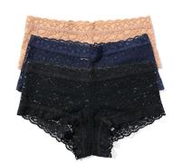 hanky panky - Daily Lace Boyshorts | Damenunterwäsche | weiche Stretch-Passform Höschen aus Baumwollmischung | Größen (XS-XL), 3er-Pack, Marineblau/Honig/Schwarz, XS