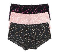hanky panky - Daily Lace Boyshorts | Damenunterwäsche | weiche Stretch-Passform Höschen aus Baumwollmischung | Größen (XS-XL), 3er-Pack, Desert Rose/White, Black/Tulip Pink, Black/Praline, XS