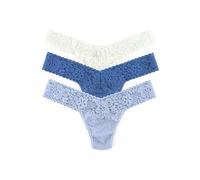 Hanky Panky Daily Lace low Rise Thong - Unterhosen Damen im Elastischen Spitze, 3 Stück, Tanga Damen mit Niedriger Taille - Unterwäsche Frauen Set und Slip Damen aus Baumwolle und Nylon, Einheitsgröße