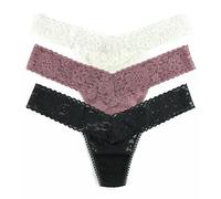 Hanky Panky Daily Lace low Rise Thong - Unterhosen Damen im Elastischen Spitze, 3 Stück, Tanga Damen mit Niedriger Taille - Unterwäsche Frauen Set und Slip Damen aus Baumwolle und Nylon, Einheitsgröße