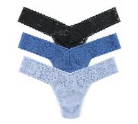 Hanky Panky Daily Lace low Rise Thong - Unterhosen Damen im Elastischen Spitze, 3 Stück, Tanga Damen mit Niedriger Taille - Unterwäsche Frauen Set und Slip Damen aus Baumwolle und Nylon, Einheitsgröße