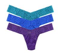 Hanky Panky Daily Lace low Rise Thong - Unterhosen Damen im Elastischen Spitze, 3 Stück, Tanga Damen mit Niedriger Taille - Unterwäsche Frauen Set und Slip Damen aus Baumwolle und Nylon, Einheitsgröße
