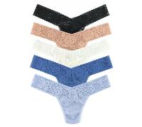 Hanky Panky Daily Lace low Rise Thong - Unterhosen Damen im Elastischen Spitze, 5 Stück, Tanga Damen mit Niedriger Taille - Unterwäsche Frauen Set und Slip Damen aus Baumwolle und Nylon, Einheitsgröße