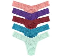 Hanky Panky Daily Lace low Rise Thong - Unterhosen Damen im Elastischen Spitze, 5 Stück, Tanga Damen mit Niedriger Taille - Unterwäsche Frauen Set und Slip Damen aus Baumwolle und Nylon, Einheitsgröße