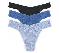 Hanky Panky Daily Lace Original Rise Thong - Unterhosen Damen im Elastischen Spitze, 3 Stück, Tanga Damen mit hoher Taille, Unterwäsche Frauen Set und Slip Damen aus Baumwolle und Nylon, Einheitsgröße